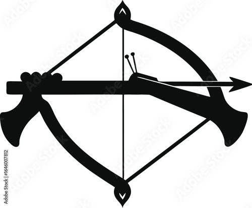 Black crossbow silhouette on white background