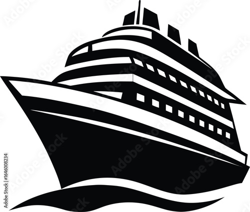 Black cruise ship silhouette on a white background