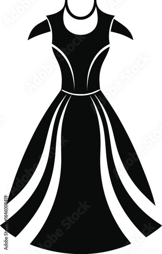 Elegant black silhouette of a dress on white