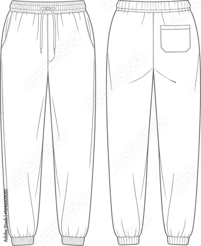 Classic jogger sweatpants with elasticated waistband and drawstring, side seam pockets, single back patch pocket, and ribbed ankle cuffs for casual comfort and sporty style