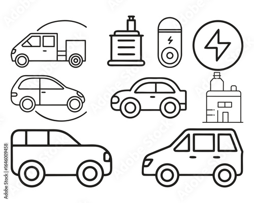 car linear power and control icon sets, Car Vector Line Icons. Outline Symbol Collection