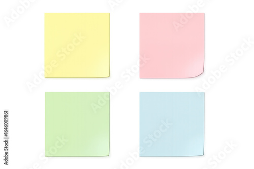 Four colorful sticky notes with transparent background ready for your message