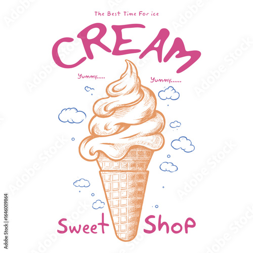 Sweet summer, Retro ice cream hand drawn vector art, Enjoy summer with sweet ice cream, ice cream graphic print design for t shirt, apparel, posters, background and others. t shirt design woman