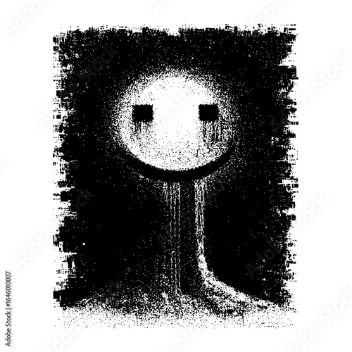 Distressed monochrome abstract face art black and white digital painting dark surreal grunge illustration artwork