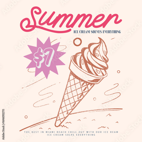 Sweet summer, Retro ice cream hand drawn vector art, Enjoy summer with sweet ice cream, ice cream graphic print design for t shirt, apparel, posters, background and others. t shirt design woman
