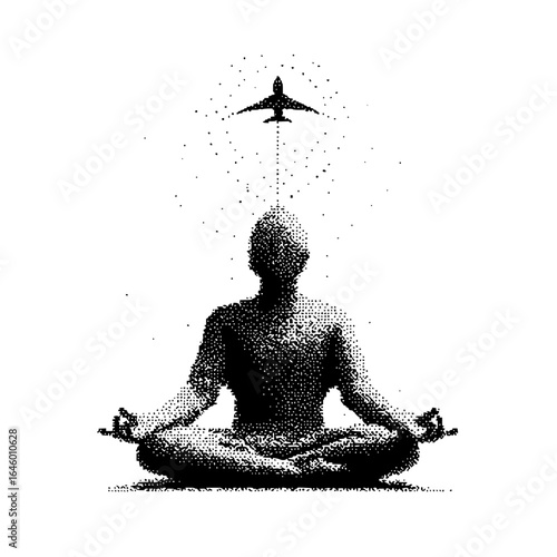 Meditation airplane travel zen mindfulness journey spiritual flight aviation relaxation concept art