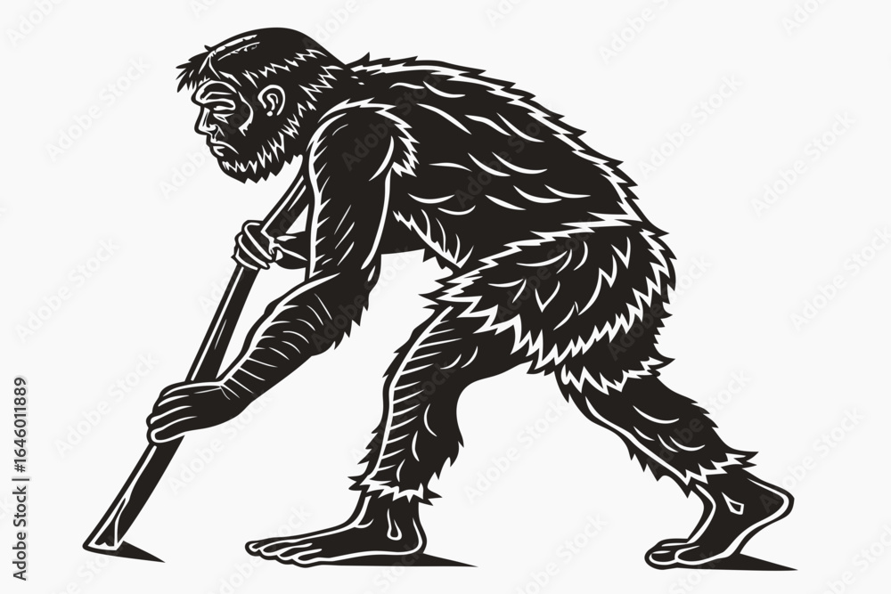 Fototapeta premium Prehistoric Man with Primitive Tool.