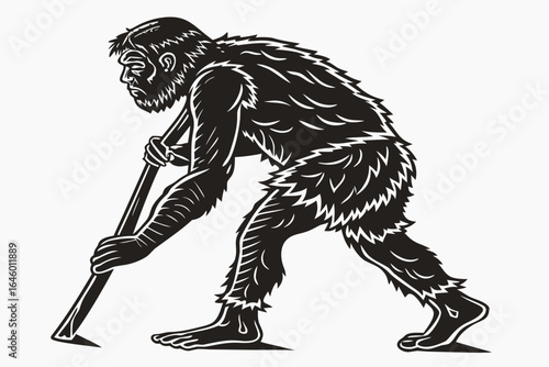Prehistoric Man with Primitive Tool.