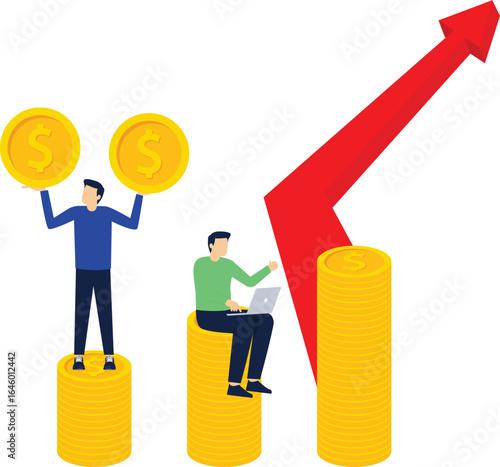 Financial advisors, financial investments, a bunch of businessmen working on gold coins

