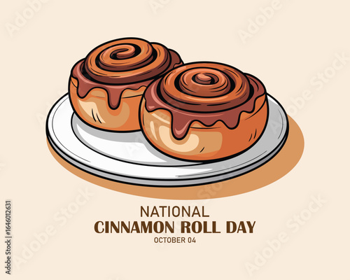National Cinnamon Roll Day. October 4. Flat design vector.