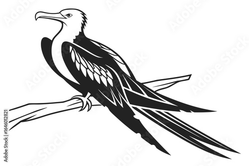 Stylized Frigatebird Perched on Branch.