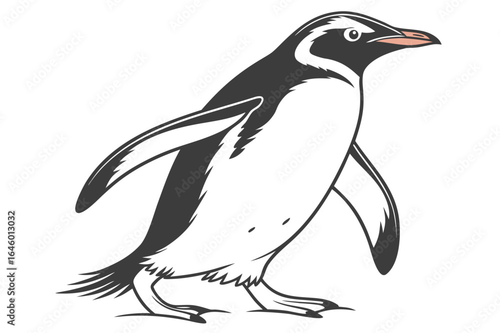 Fototapeta premium Stylized Penguin Walking with Wings Outstretched.