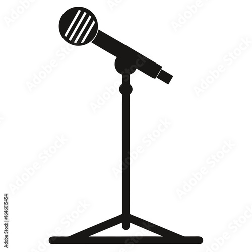 Black microphone stand silhouette on white background