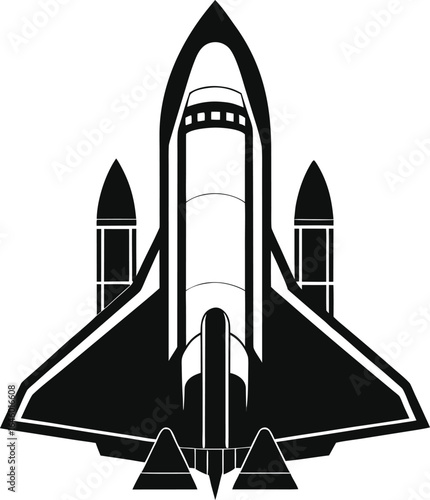 Black space shuttle silhouette on white background