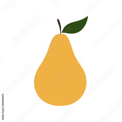 Yellow pear, isolated on a white background. Graphic simple color illustration of a fruit, flat design, vector. Decorative delicious dessert, bright background element for labels, icons, logos