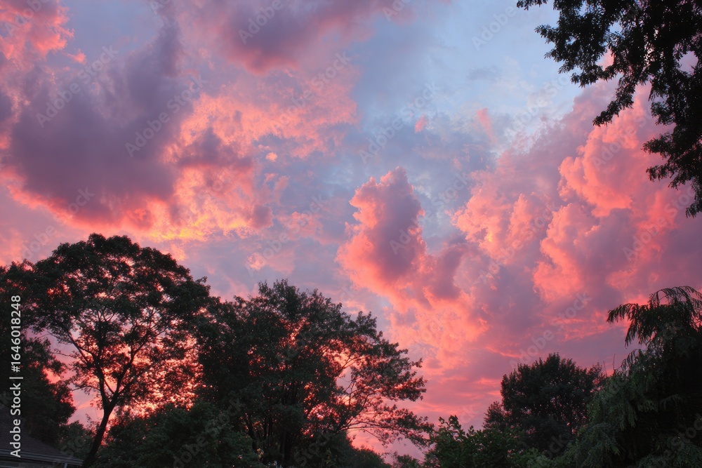 Fototapeta premium Dramatic sunset sky over trees
