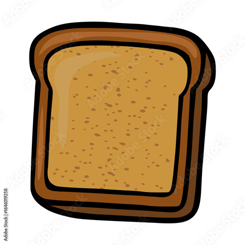 A vector illustration of a single slice of toasted bread, featuring a detailed depiction of the breads texture and a slightly cartoonish style with brown and beige tones.