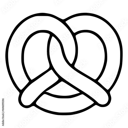 Simple vector illustration of a pretzel, featuring bold black outlines against a white background, ideal for bakery branding or food-related designs.