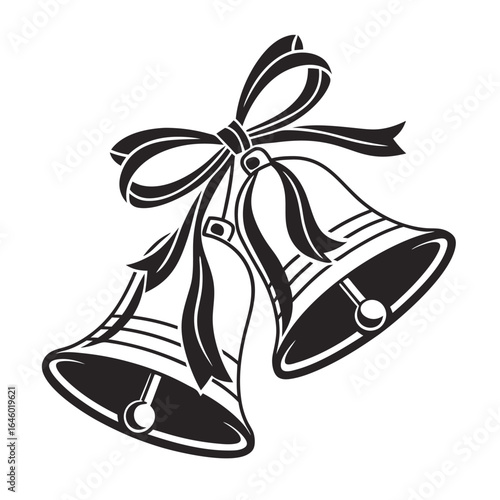 Two wedding bells with a ribbon bow, symbolizing love and union, isolated on a white background