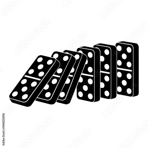 Black dominoes falling in a row on a white background game