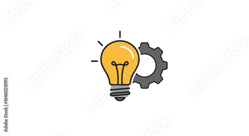 A simple line icon illustrating the synergy between creative ideas and technical development, symbolized by a light bulb and a gear.