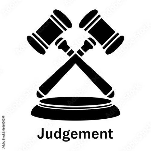 Black gavel and sound block with text judgement justice