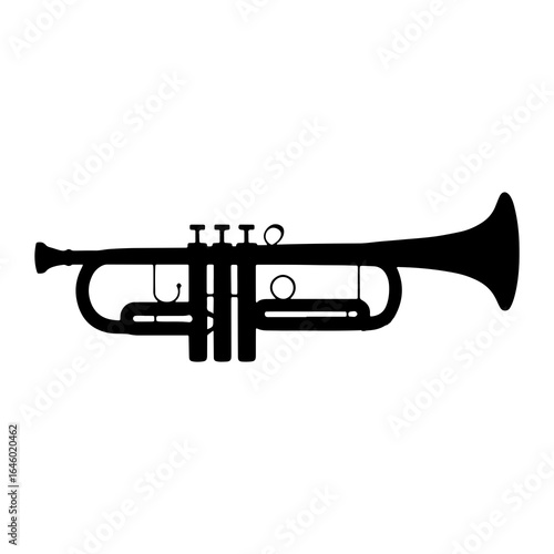Black silhouette of a brass musical instrument with valves trumpet brass instrument
