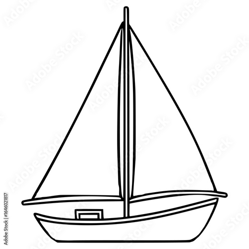 Clean outline drawing of a simple toy sailboat with one sail