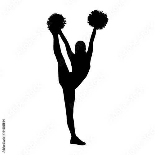 Silhouette of a cheerleader performing a split with pom poms athletic