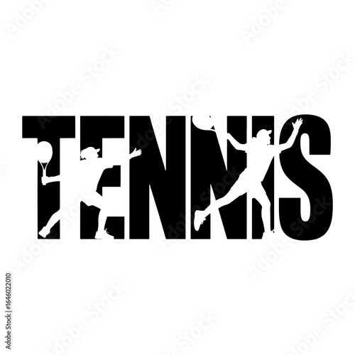Tennis players in action forming the word tennis sport athletes