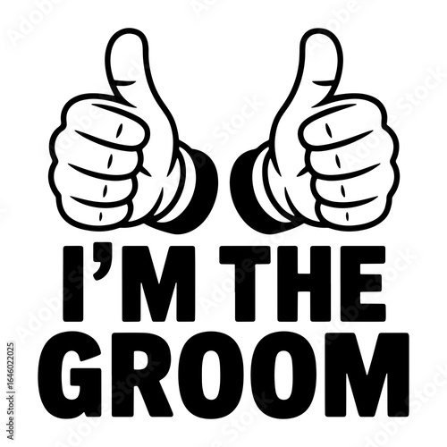 Two thumbs up with text announcing groom approval gesture