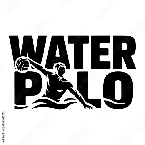 Water polo player with ball and text sport athlete