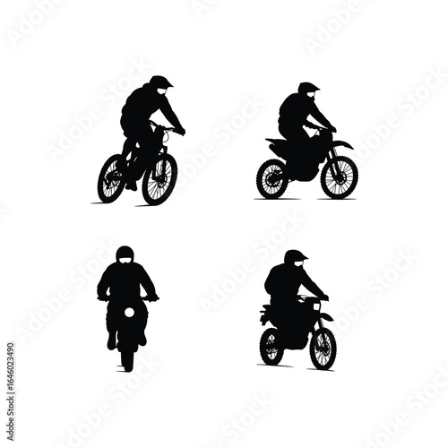 Silhouette of motorcycle rider isolated on white background, vector illustration of biker on motorbike, extreme sport and speed concept, transportation