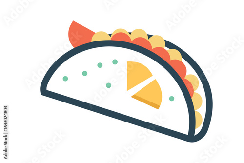 Stylized Taco with Geometric Fillings on White Background mexican food