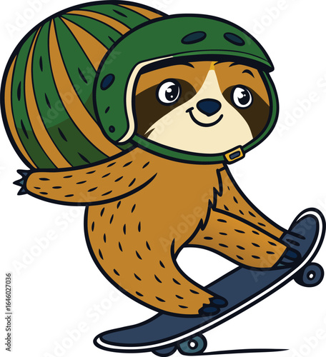 Cute skateboarding sloth cartoon character