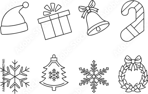 Minimalist Christmas and Holiday Outline Icon Set