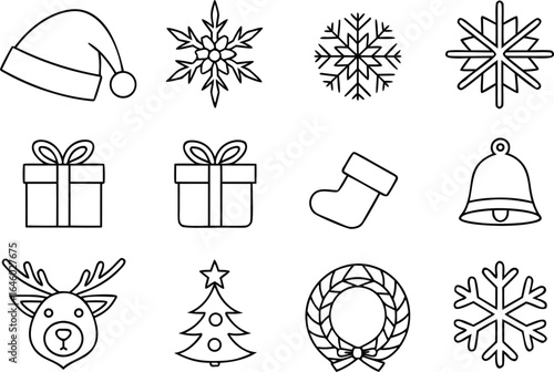Minimalist Christmas and Holiday Outline Icon Set