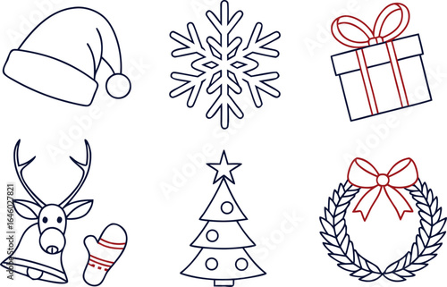 Minimalist Christmas and Holiday Outline Icon Set