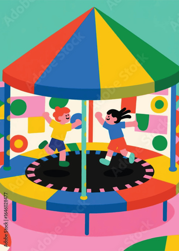 children playing on a trampoline Illustrator Artwork design template poster