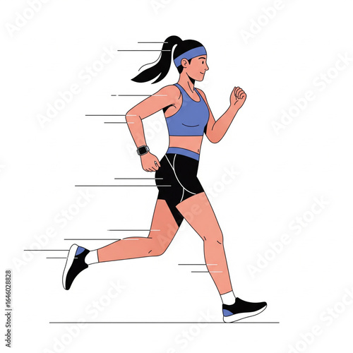 Flat 2D Vector Illustration of a Woman Running – Fitness, Sport, and Healthy Lifestyle