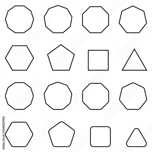 Geometric outline shape icon set vector illustration with abstract polygons, circles, triangles, squares and simple minimal decorative line elements.