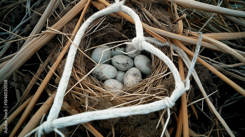 nest with eggs cradled inside a heart