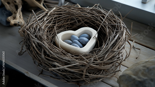 nest with eggs cradled inside a heart
