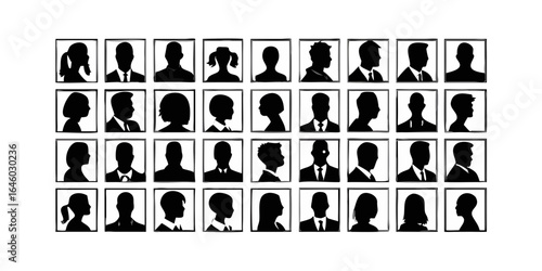 Diverse silhouettes of people in portrait frames