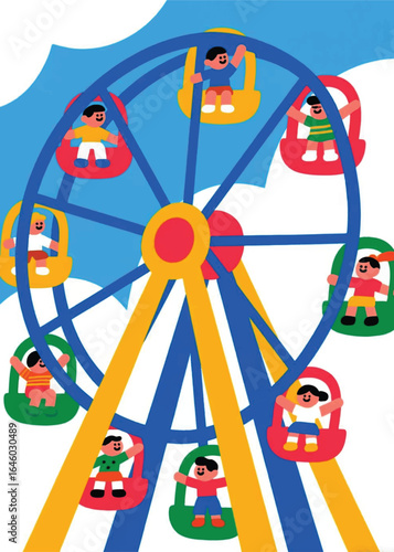 children on the Ferris wheel Illustrator Artwork design template poster