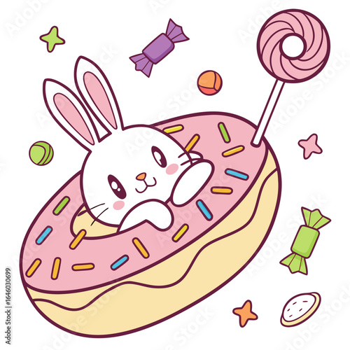 Creative SVG: Bashful Bunny with inside a donut float in a Candy Shop colored Birthday theme