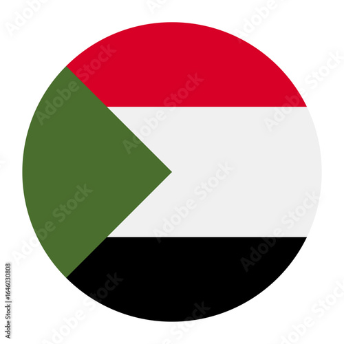 Sudan national flag isolated on white. Official horizontal tricolor red, white, and black with green triangle, simple flat design. Vector clipart or icon for Sudanese events and news illustration