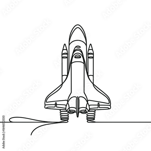 Space shuttle line drawing in black and white for illustration