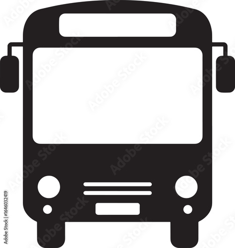 Simple black silhouette icon of a front facing bus