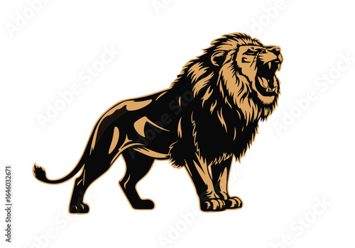Roaring lion silhouette, powerful lion vector art, majestic wildlife silhouette, editable lion clipart, fierce predator illustration,